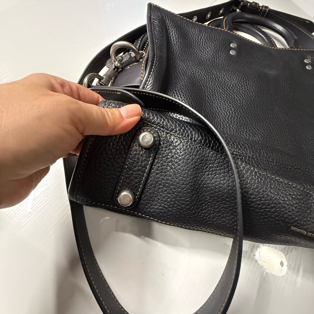 Black Leather Computer Tote Shoulder Bag - Picture 3 of 14
